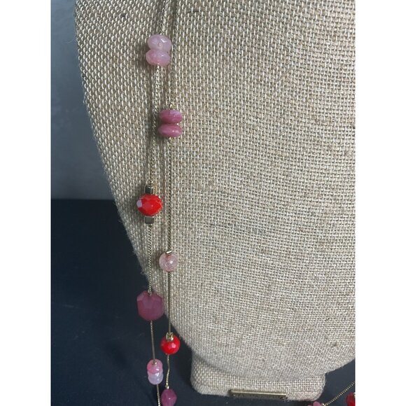 Loft Colorful Shades of Pink Beads Necklace With Gold-Tone Chain - Picture 2 of 3